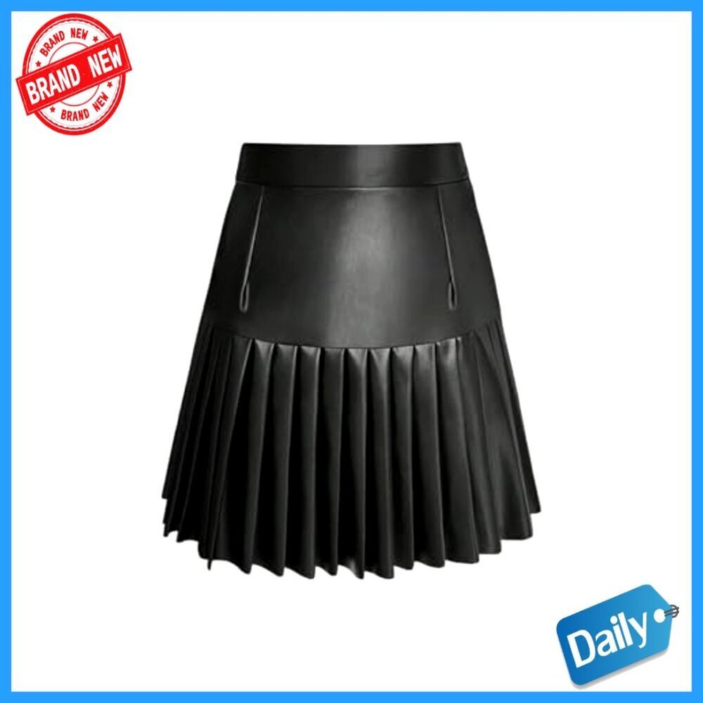PU Leather Pleated Skirt High Waisted Mini Party Club Wear - Picture 3 of 4